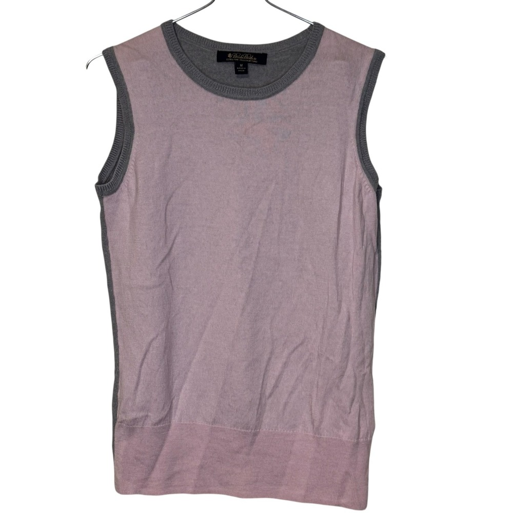 Brooks Brothers Women Tank Sweater Merino Wool Knit Colorblock Pink Gray Medium